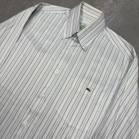 Lacoste Dress Shirt Made in France Striped Cotton Button Down 15 1/2 Medium - Picture 2 of 9
